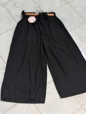 Umgee Black Tie-Waist Wide Leg Leg Pants Size M NWT